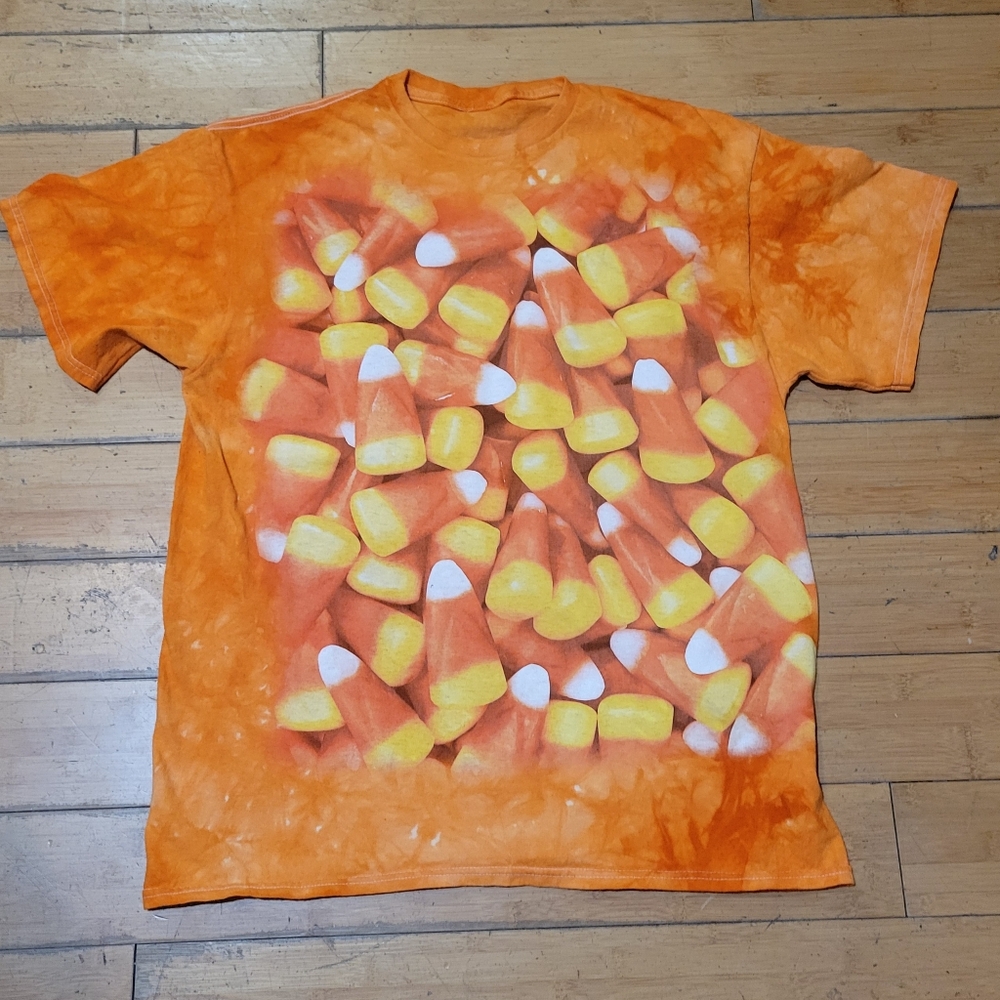 Y2k Candy Corn Mens Orange Tie Dye Shirt  Big Front Graphic